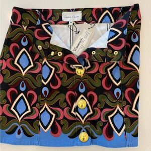 Cara Cara Colorful Patterned Skirt with Gold Buttons